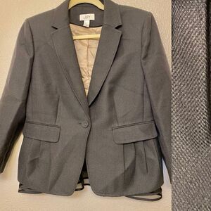Ann Taylor LOFT cropped peplum tweed Blazer jacket Sports coat One button- 6